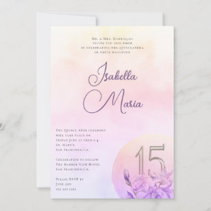 Invitación Elegante Fiesta de Quinceanera de Flor Púrpura Ros