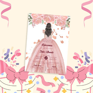Invitación Elegante Fiesta de Quinceañera Princesa de Rosa Cl