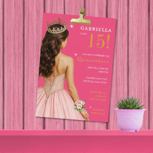 Invitación Elegante Fiesta de Quinceañera Princesa Rosa