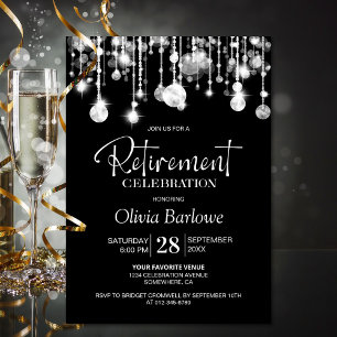 Invitación Elegante Fiesta de retiro blanco negro