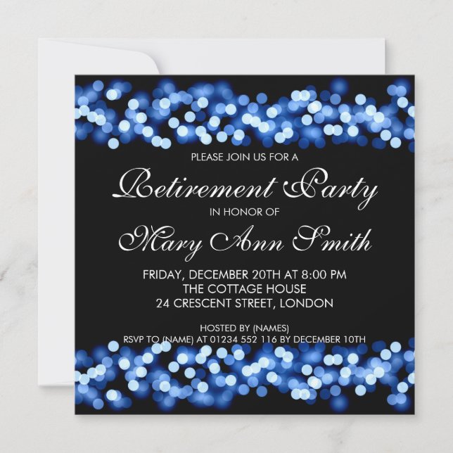 Invitación Elegante Fiesta de retiro Blue Hollywood Glam (Anverso)