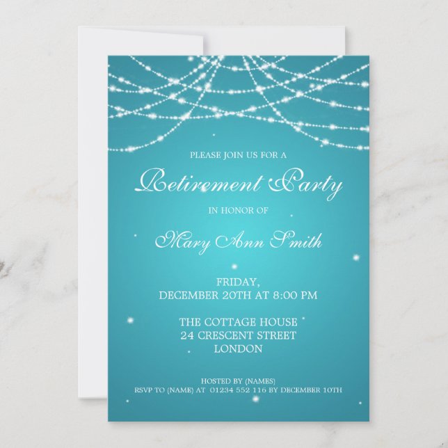 Invitación Elegante Fiesta de retiro cadena de estrellas turq (Anverso)