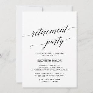 Invitación Elegante Fiesta de retiro de caligrafía negra