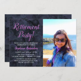 Invitación Elegante Fiesta de retiro de foto negra rosa