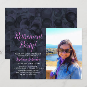 Invitación Elegante Fiesta de retiro de foto negra rosa
