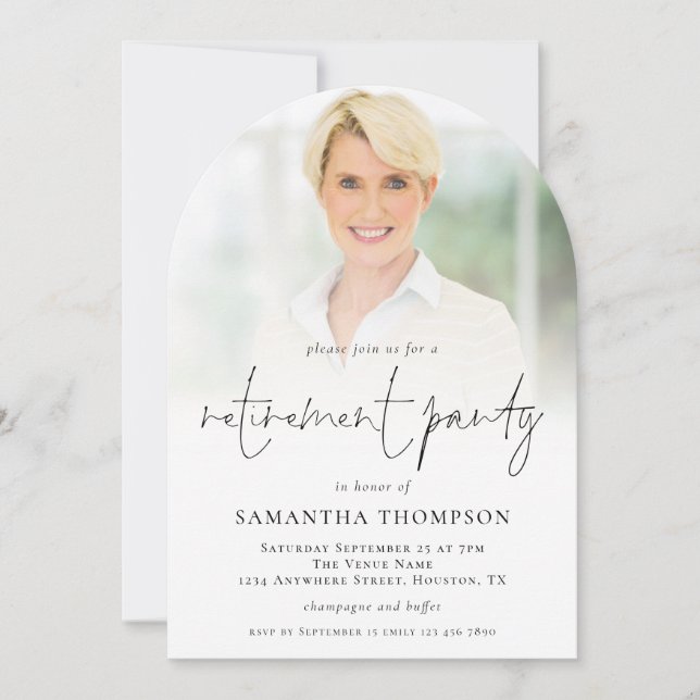 Invitación Elegante Fiesta de retiro de fotografía superior i (Anverso)