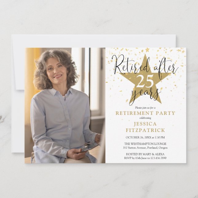 Invitación Elegante Fiesta de retiro de fotos de estrellas de (Anverso)