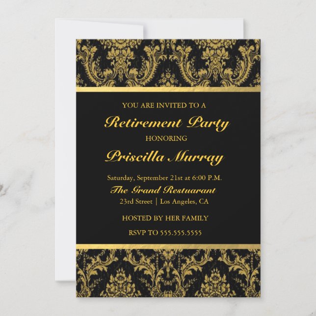 Invitación Elegante Fiesta de retiro de mujeres negras y dora (Anverso)