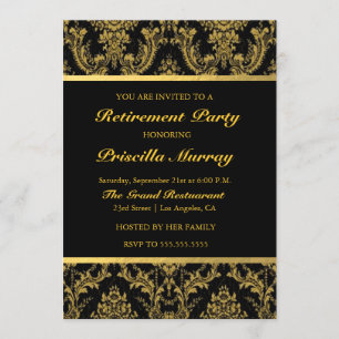 Invitación Elegante Fiesta de retiro de mujeres negras y dora