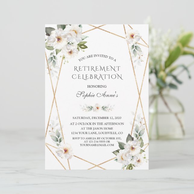 Invitación Elegante Fiesta de retiro de oro de Rosas salvajes (Anverso de pie)