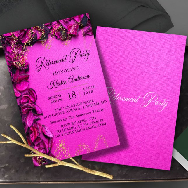 Invitación Elegante fiesta de retiro de Rosy floral (Subido por el creador)