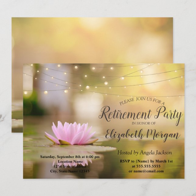Invitación Elegante Fiesta de retiro de velas de Lotus (Anverso / Reverso)