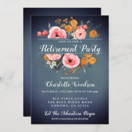 Invitación Elegante fiesta de retiro floral azul