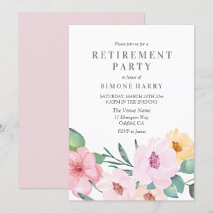 Invitación Elegante fiesta de retiro floral rosada