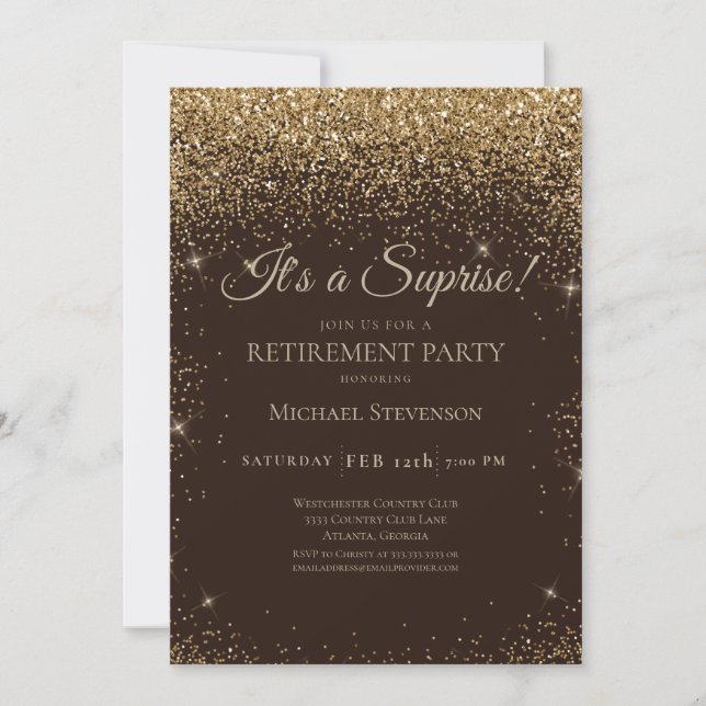Invitación Elegante Fiesta de retiro sorpresa de Gold Brown (Anverso)