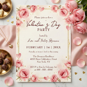 Invitación Elegante Fiesta de San Valentín con Acuarela Rosa