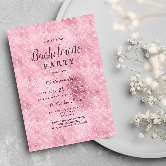 Invitación Elegante fiesta de soltera de la sirena dorada ros (Elegant pink rose gold mermaid Bachelorette Party )