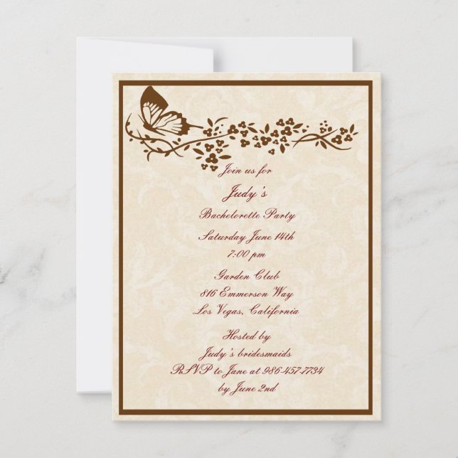 Invitación Elegante fiesta de soltera de mariposa (Anverso)