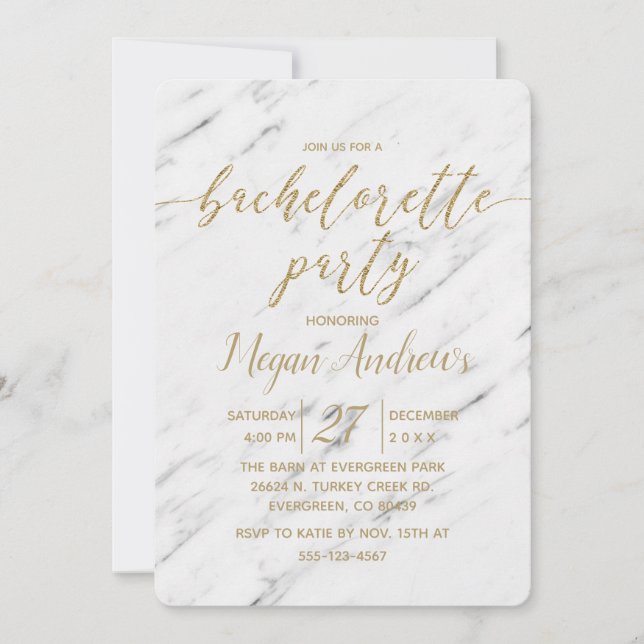 Invitación Elegante fiesta de soltera de mármol blanco (Anverso)