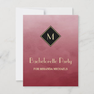 Invitación Elegante fiesta de soltera en Monograma Rojo y Oro