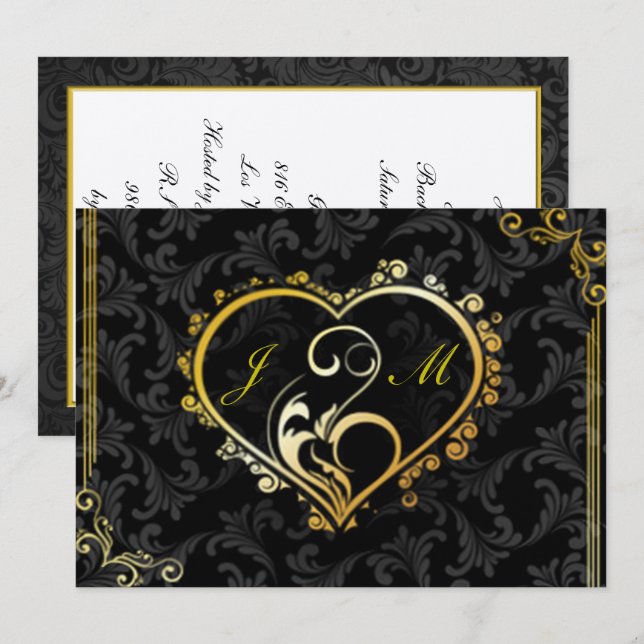 Invitación Elegante fiesta de soltero monograma dorado (Anverso / Reverso)