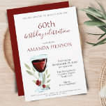 Invitación Elegante Fiesta de Sorpresa de Vino Rojo en 60 año<br><div class="desc">Elegante 60º cumpleaños Invitación a la Fiesta de Aniversario de la Sorpresa del Vino Rojo. Invitación a la fiesta de cumpleaños 60 para ella o él. Invitación con una copa de vino tinto, rosas y ramas sobre un fondo blanco. El texto es totalmente personalizable - personalizarlo con tu nombre, cualquier...</div>
