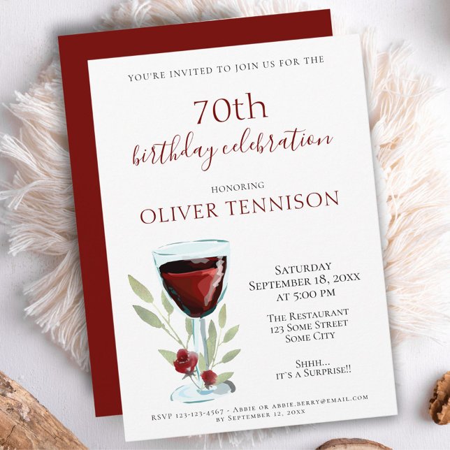 Invitación Elegante Fiesta de Sorpresa de Vino Rojo en 70 año (Subido por el creador)