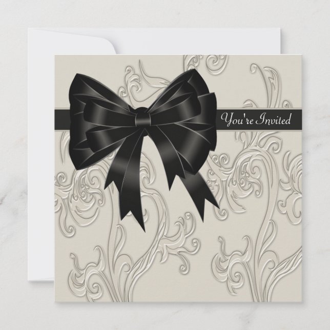 Invitación Elegante Fiesta de Swirl con crema blanca negra (Anverso)