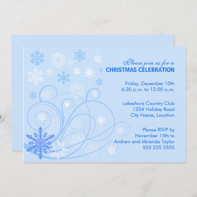 Invitación Elegante Fiesta de Swirls y Snowflakes (Anverso / Reverso)