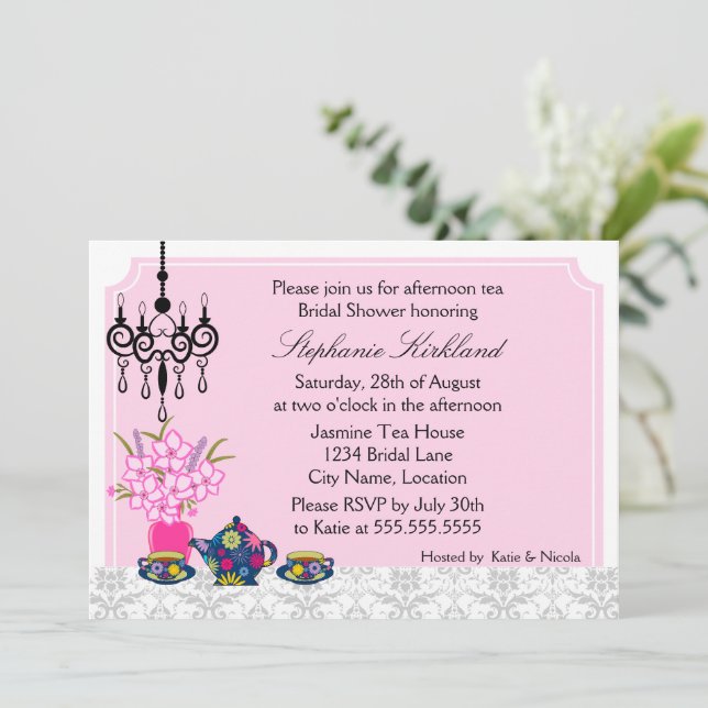 Invitación Elegante Fiesta de té (Anverso de pie)