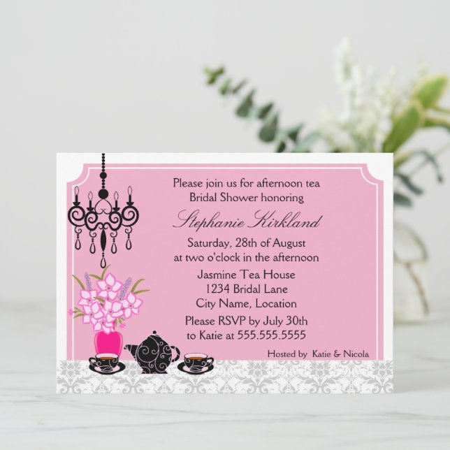 Invitación Elegante Fiesta de té (Anverso de pie)
