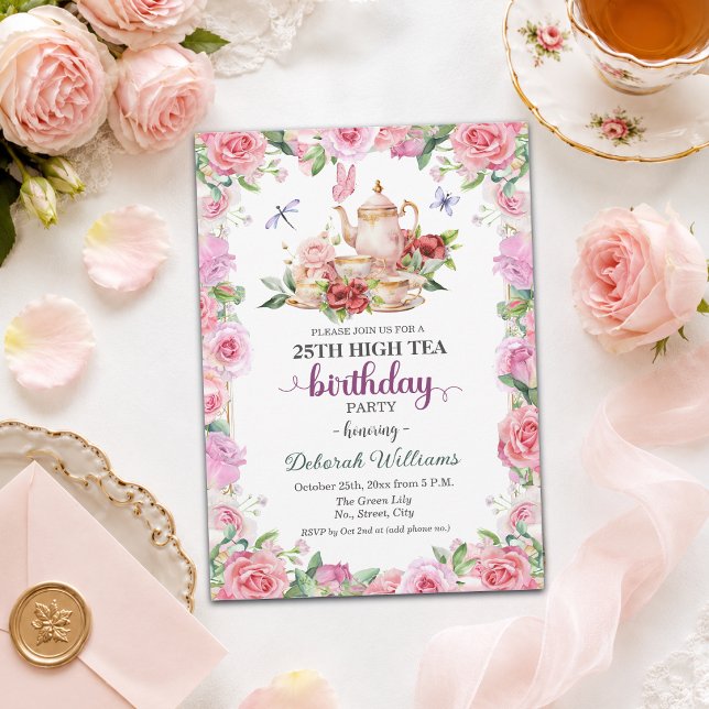 Invitación Elegante fiesta de té alto de cumpleaños 25  (Subido por el creador)