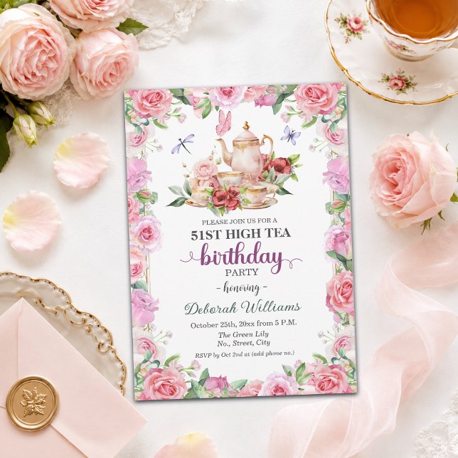 Invitación Elegante fiesta de té alto de cumpleaños 51  (Subido por el creador)
