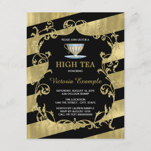 Invitación Elegante Fiesta de Té Alto Negro y Dorado