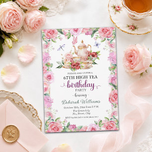 Invitación Elegante fiesta de té alto por 67 cumpleaños