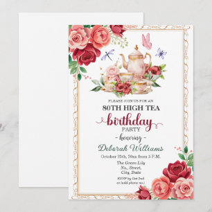 Invitación Elegante fiesta de té alto por 80 cumpleaños