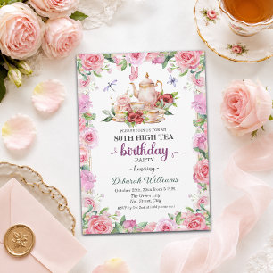 Invitación Elegante fiesta de té alto por 80 cumpleaños