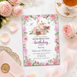 Invitación Elegante fiesta de té alto por 84 cumpleaños