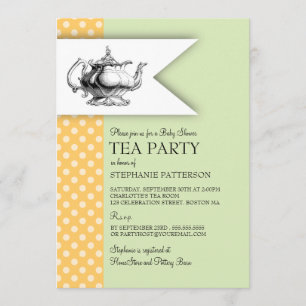 Invitación Elegante Fiesta de té amarillo polkadot Baby Showe