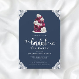 Invitación Elegante Fiesta De Té Azul De La Marina Y De Té De