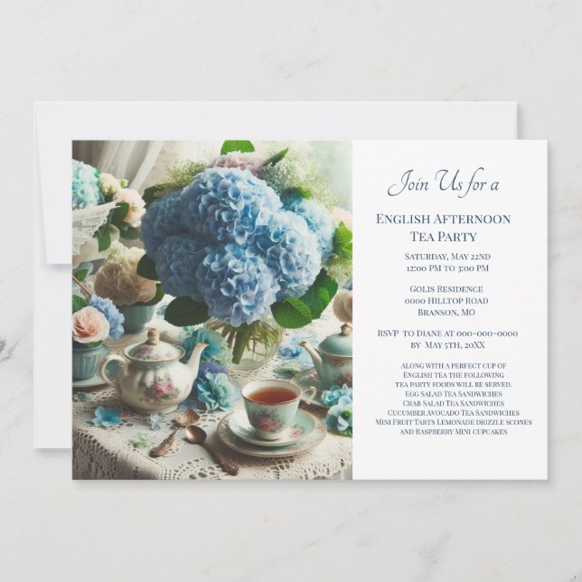 Invitación Elegante Fiesta de té azul turbio (Anverso)