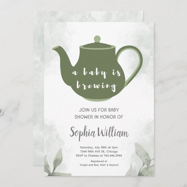 Invitación Elegante Fiesta de té Baby Shower bebé se está pre (Anverso / Reverso)