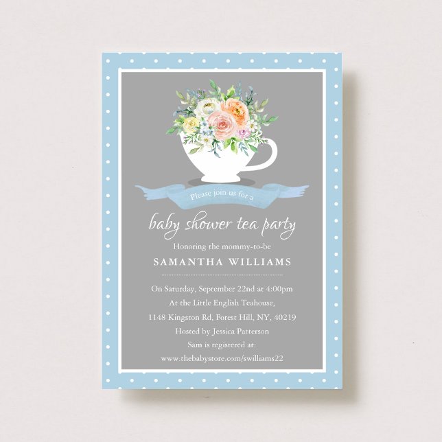 Invitación Elegante Fiesta de té Baby Shower Floral Teacup (Subido por el creador)