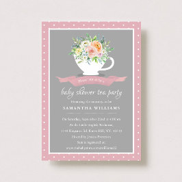 Invitación Elegante Fiesta de té Baby Shower Floral Teacup