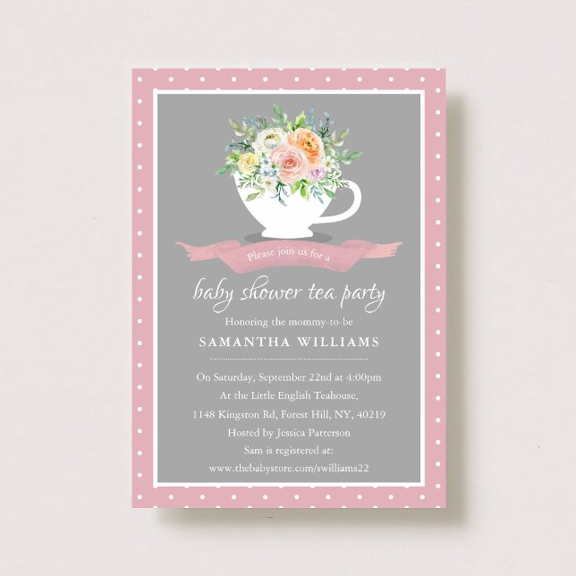 Invitación Elegante Fiesta de té Baby Shower Floral Teacup (Subido por el creador)
