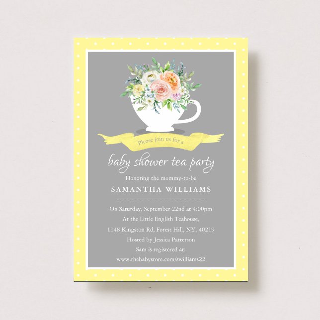 Invitación Elegante Fiesta de té Baby Shower Floral Teacup (Subido por el creador)