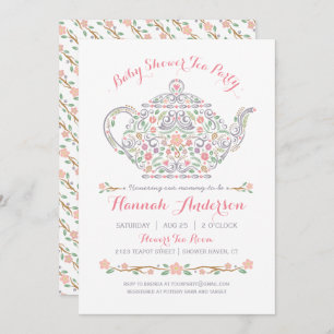 Invitación Elegante Fiesta de té Chica Baby Shower ・ Tetera