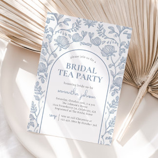 Invitación Elegante Fiesta de té con ducha azul de novia