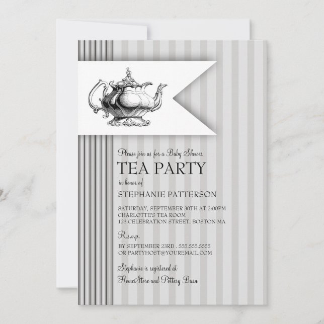 Invitación Elegante Fiesta de té con franja Baby Shower Tea (Anverso)