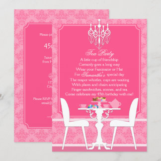 Invitación Elegante Fiesta de té de cumpleaños de Damasco ros